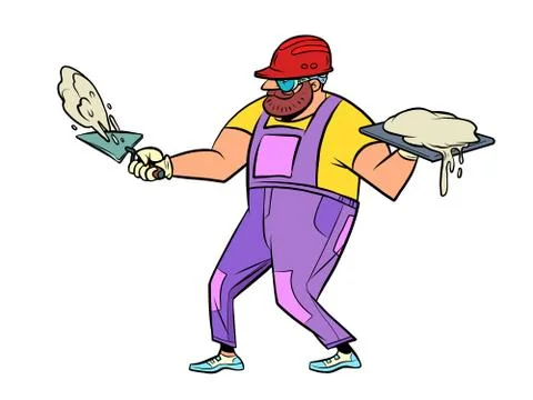 Worker with cement. Renovation and construction Stock Illustration