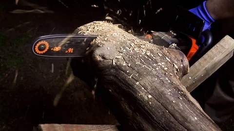 Worker with chainsaw cutting wood log. Stock Footage 89558372