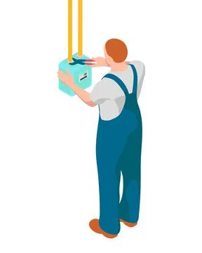 Worker is changing the gas meter. Stock Illustration