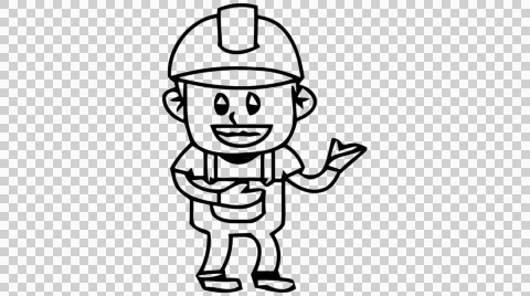 Worker character 4 cartoon illustration hand drawn animation transparent Stock Footage 45223902