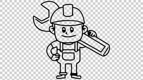 Worker character 7 cartoon illustration hand drawn animation transparent Stock Footage 45225614