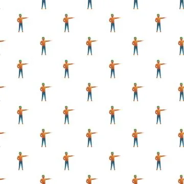Worker character flat pattern pointing hand background 스톡 일러스트