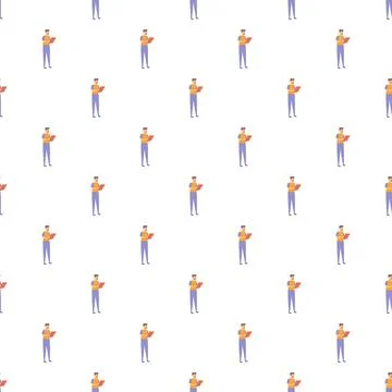 Worker character using tablet device seamless pattern Stockillustratie