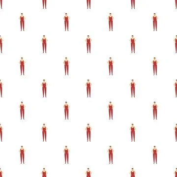 Worker character wearing red overalls seamless pattern Illustrazione stock