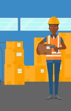 Worker checking barcode on box Stockillustratie