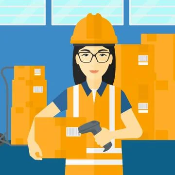 Worker checking barcode on box Stockillustratie