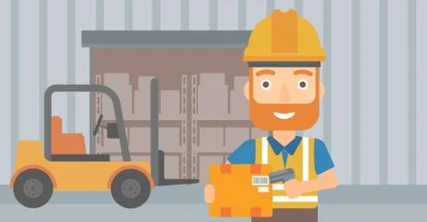 Worker checking barcode on box Stockillustratie