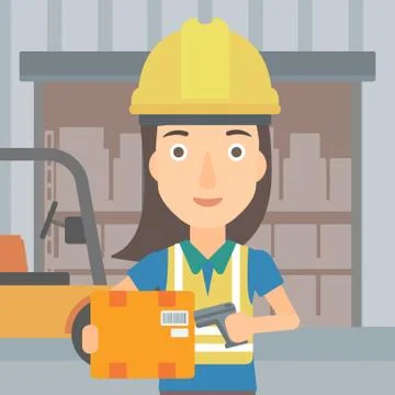 Worker checking barcode on box. Stockillustratie