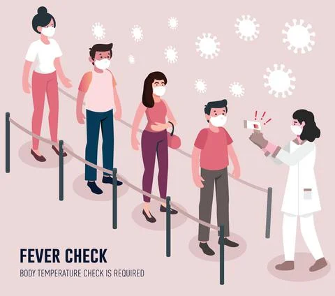 Worker checking body temperature of race people vector Illustrazione stock