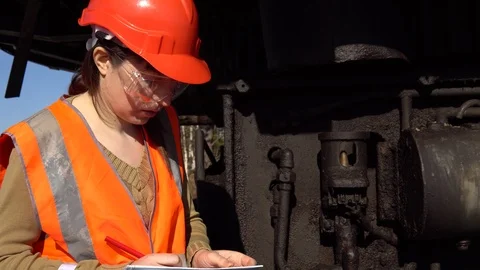 A worker checks of the hydraulic system of a career excavator. Stock Footage 90233985