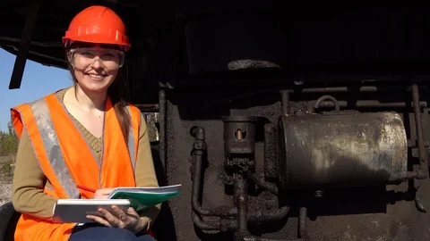 A worker checks of the hydraulic system of a career excavator. Stock Footage 90234358