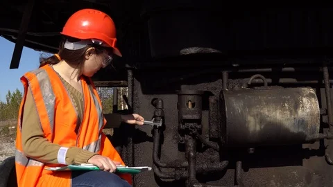 A worker checks of the hydraulic system of a career excavator. Stock Footage 90239060