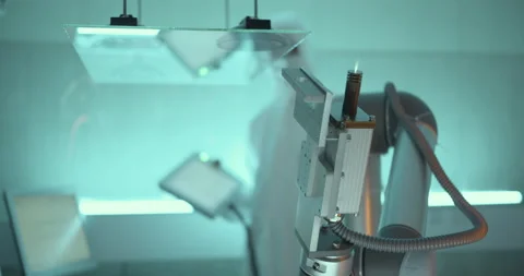 Worker checks laboratory equipment for heating up glass Stock Footage 232789887