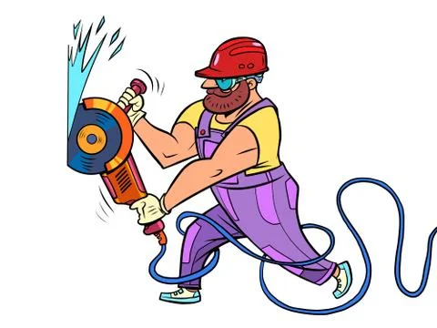 Worker with a circular saw Illustrazione stock