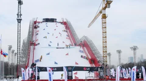 Worker clean snow on 18th stage of World Cup on snowboard Video stock 11278977