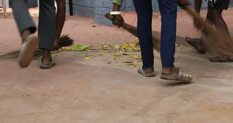 Worker Cleaning with Broom Stick Stock Footage 288271899
