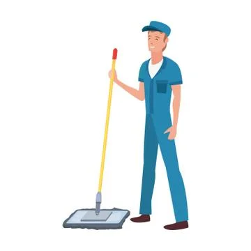 Worker cleaning man mop vector ilustration Stock Illustration