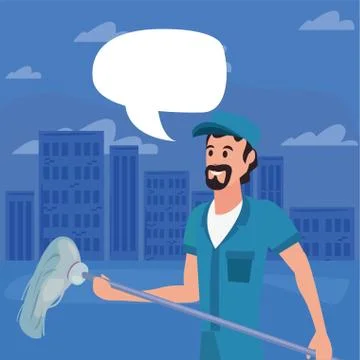 Worker cleaning man mop vector ilustration Ilustración de archivo