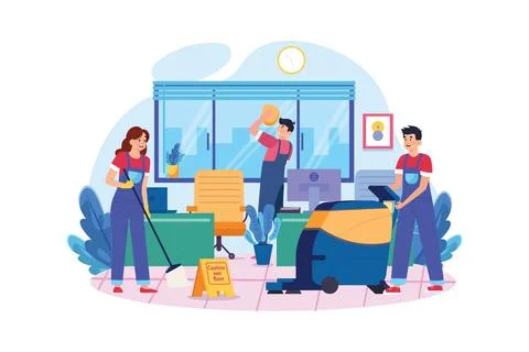 Worker cleaning office Illustration concept on white background Stock Illustration