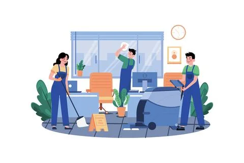 Worker Cleaning Office Illustration concept on white background Stock Illustration