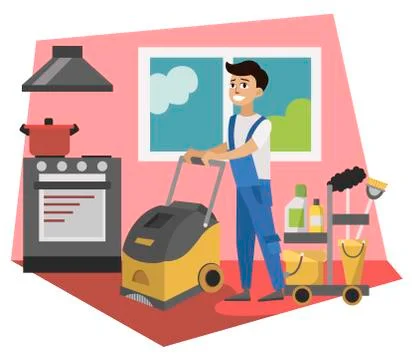 Worker of cleaning service with washing machine Stock Illustration