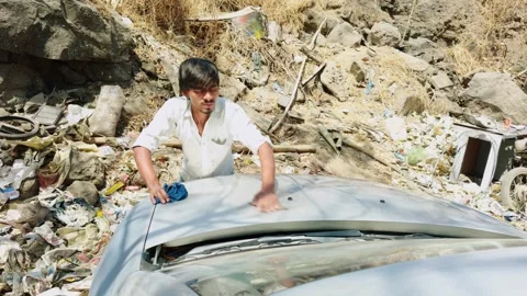 Worker cleans filler using rough paper and soapy water Stock Footage 307278435