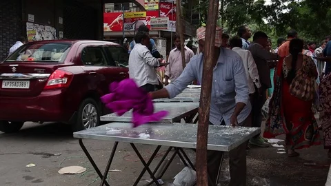 Worker-cleans-table-after-lunch Stock Footage 115941912