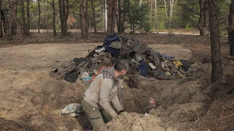 A worker clears the forest of debris Stock Footage 268484024