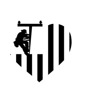 A worker is climbing a utility pole depicted within a heart-shaped design con Stock Illustration