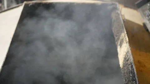 A worker closes the loading door of the solid fuel boiler Stock Footage 169288918