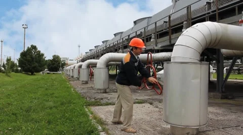 Worker Closing Valve Video stock 8659454