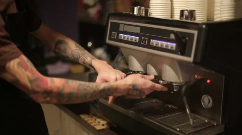Worker of coffee shop making coffee for guests Stock Footage 44728252