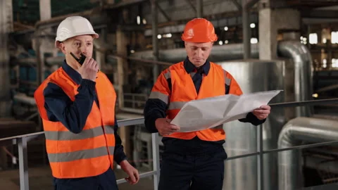 Worker collaboration, Engineer instruction, Construction blueprint Vidéo 346824463