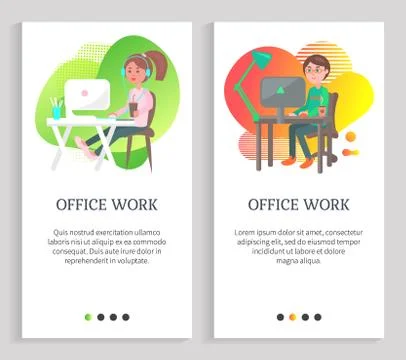 Worker Communication with Computer, Office Vector Illustrazione stock