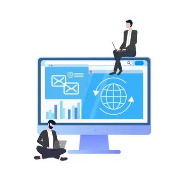 Worker with Computer in Suit, Workteam Vector Stock Illustration