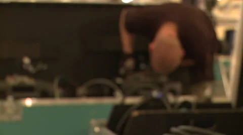 Worker connecting cables Stock Footage 64130178