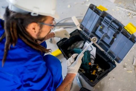 Worker on a consruction site Stock Photos