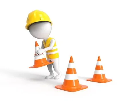 Worker with construction cones Stock Illustration