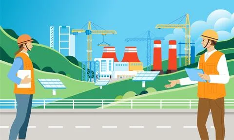 Worker construction factory solar panel site check by field supervisor イラスト素材