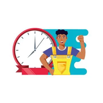 Worker construction man with clock time Stock Illustration