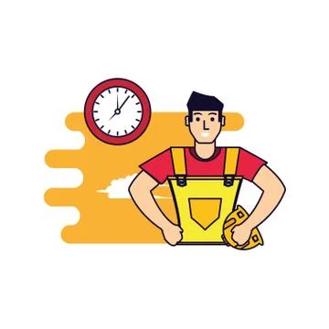 Worker construction man with clock time Stock Illustration