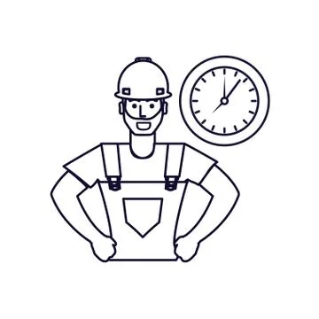 Worker construction man with clock time Stock Illustration
