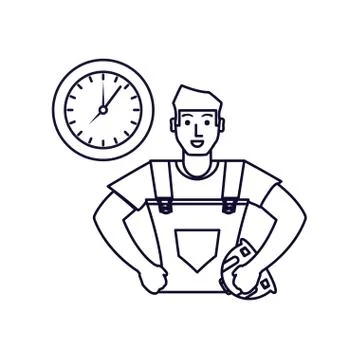 Worker construction man with clock time Stock Illustration