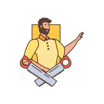 Worker construction man with saws tools Stock Illustration