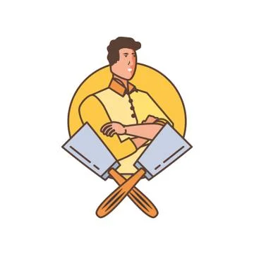 Worker construction man with spatulas tools Stock Illustration