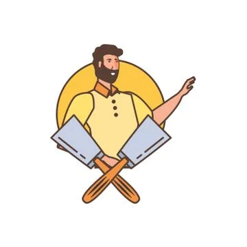Worker construction man with spatulas tools Stock Illustration