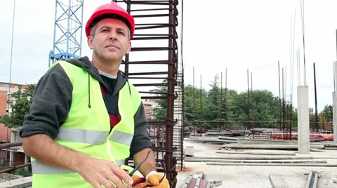 Worker at Construction Site Stock Footage 34163861