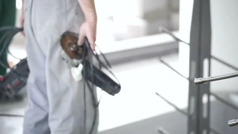 Worker with construction tools in hands Stock Footage 90191346