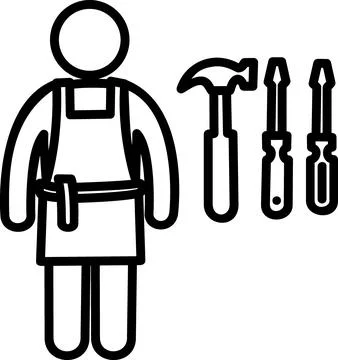Worker with construction tools line art icon Stock-Illustration