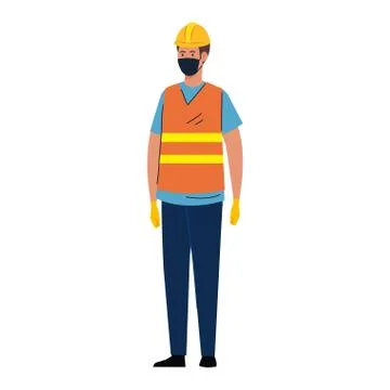 Worker construction using face mask during covid 19 on white background 库存插图